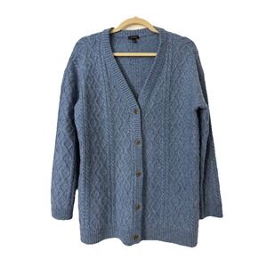 Talbots Women's Large Wool Alpaca Blend Chunky Knit Blue Button Up Cardigan